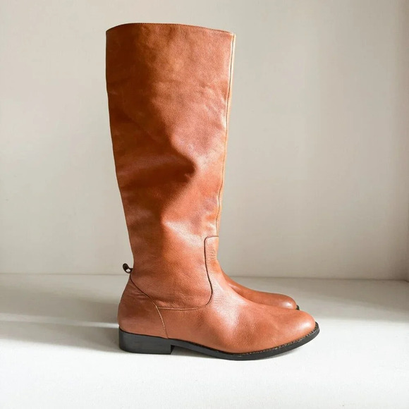 Lauren Ralph Lauren Caramel Brown  Leather Riding style Boots Jenny 9.5 - Picture 1 of 14